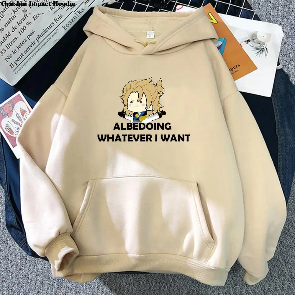 Y2K Y2K Genshin Impact Albedo Hoodie Women Kawaii Cartoon Graphic Hoodies Unisex Streetwear Harajuku Fleece Pullovers Sweatshirt