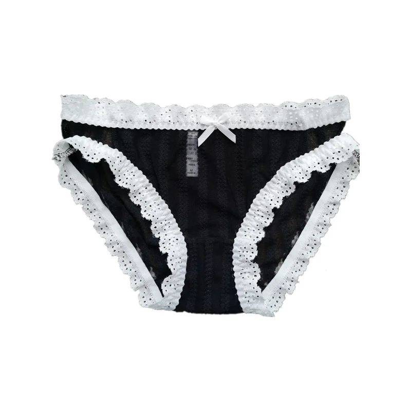 Striped Thin Lace Sexy Women\'s Underwear Lolita Girl Hollow Out See Through Panties Erotic Cotton Crotch Seamless Briefs Tanga