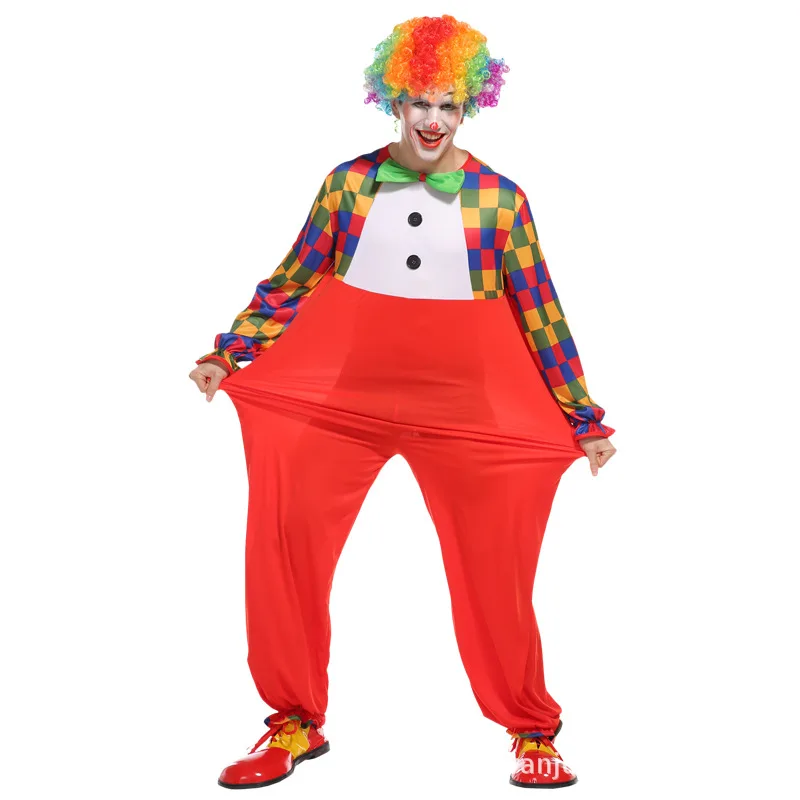 Grappige Vrouwen Mannen Gestippeld Clown Volwassen Formaat Kostuums Halloween Cosplay Party Kerst Jumpsuit