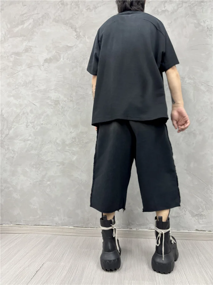 Zware donkere retro gewassen gradiënt gescheurde vrije tijd middenbroek mode trendy losse cropped shorts heren