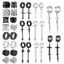 1 Pair Unisex Stainless Steel Magnet Clip-on Non-Perforated CZ Ring Pendant Cross Magnetic Earrings Magnetic Stud Earrings