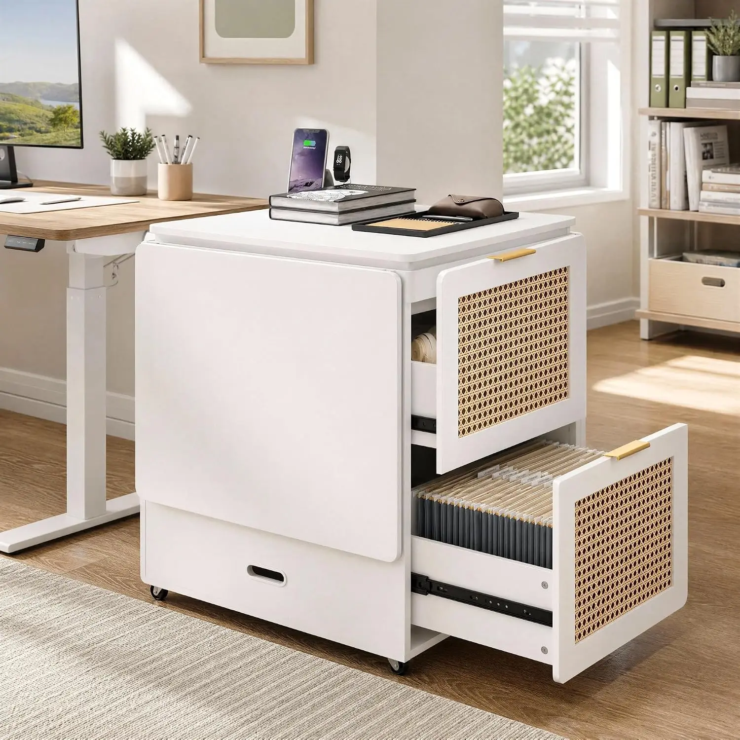 Farmhouse Wooden Flip-Top Mobile File Cabinet 4 Drawer Home Office, Customized