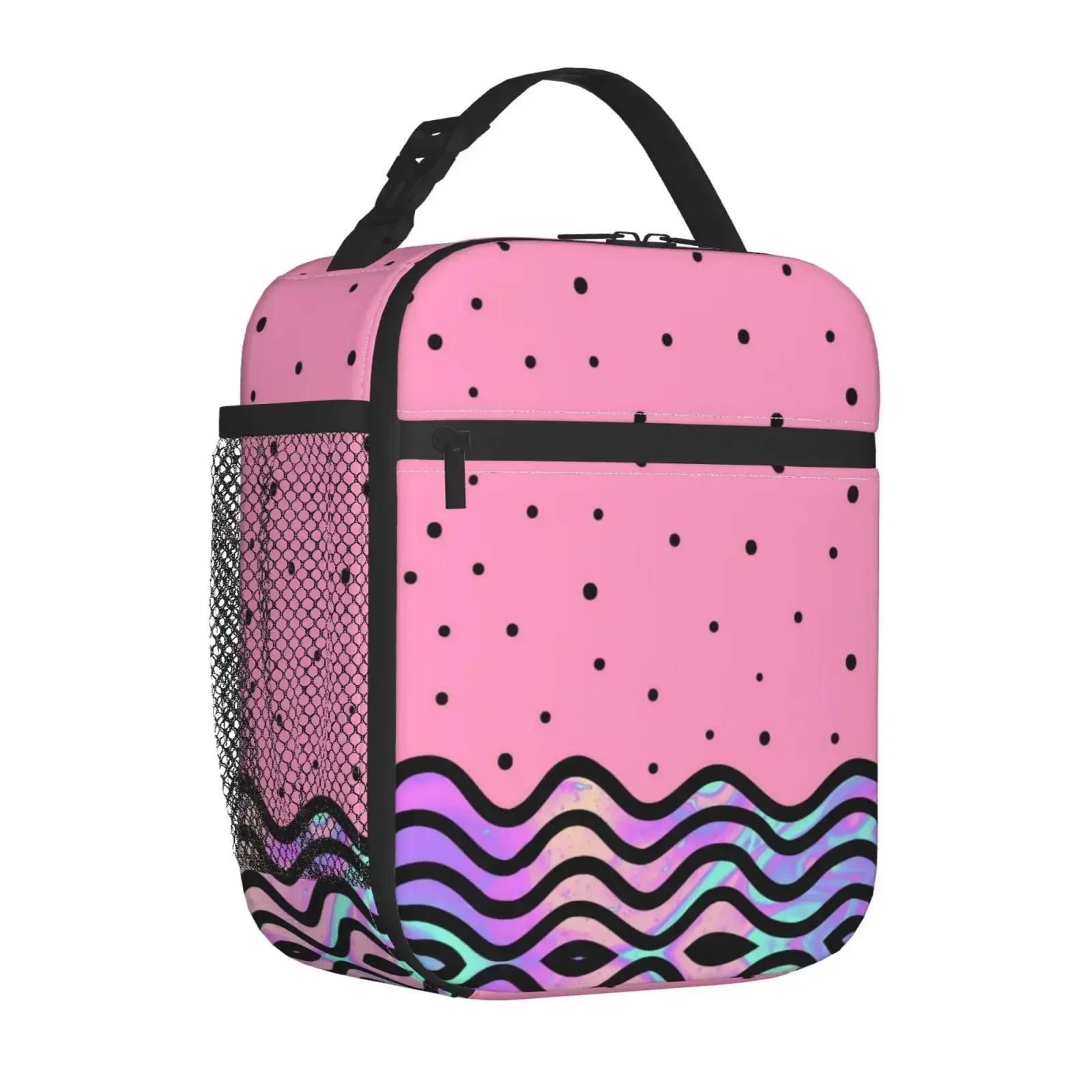 Pink Dots Design Cooler Bag Lunch Bags for Kids Girls Food Bag Cute Bag Lunch Bags for Men Women Work School Picnic Bento