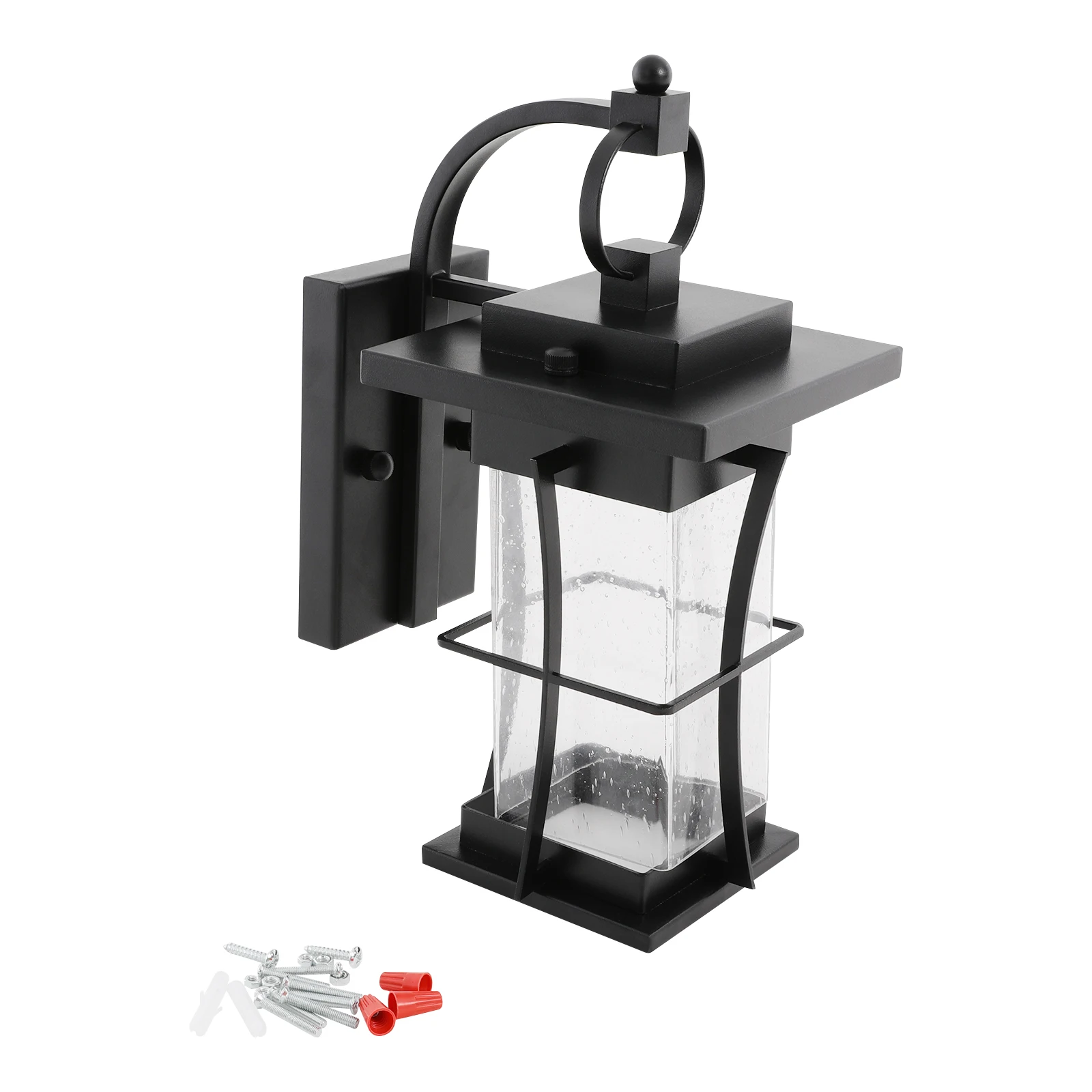 Wall Lighting, Black Square Wall Lights E26, 1-Light, IP65 Waterproof Exterior, Vintage Iron Frame Clear Glass, Dimmable, 40W Max, 161.46sqft Coverage, Large Base 7.08x4.5in, for Porch, Garage, Hallway