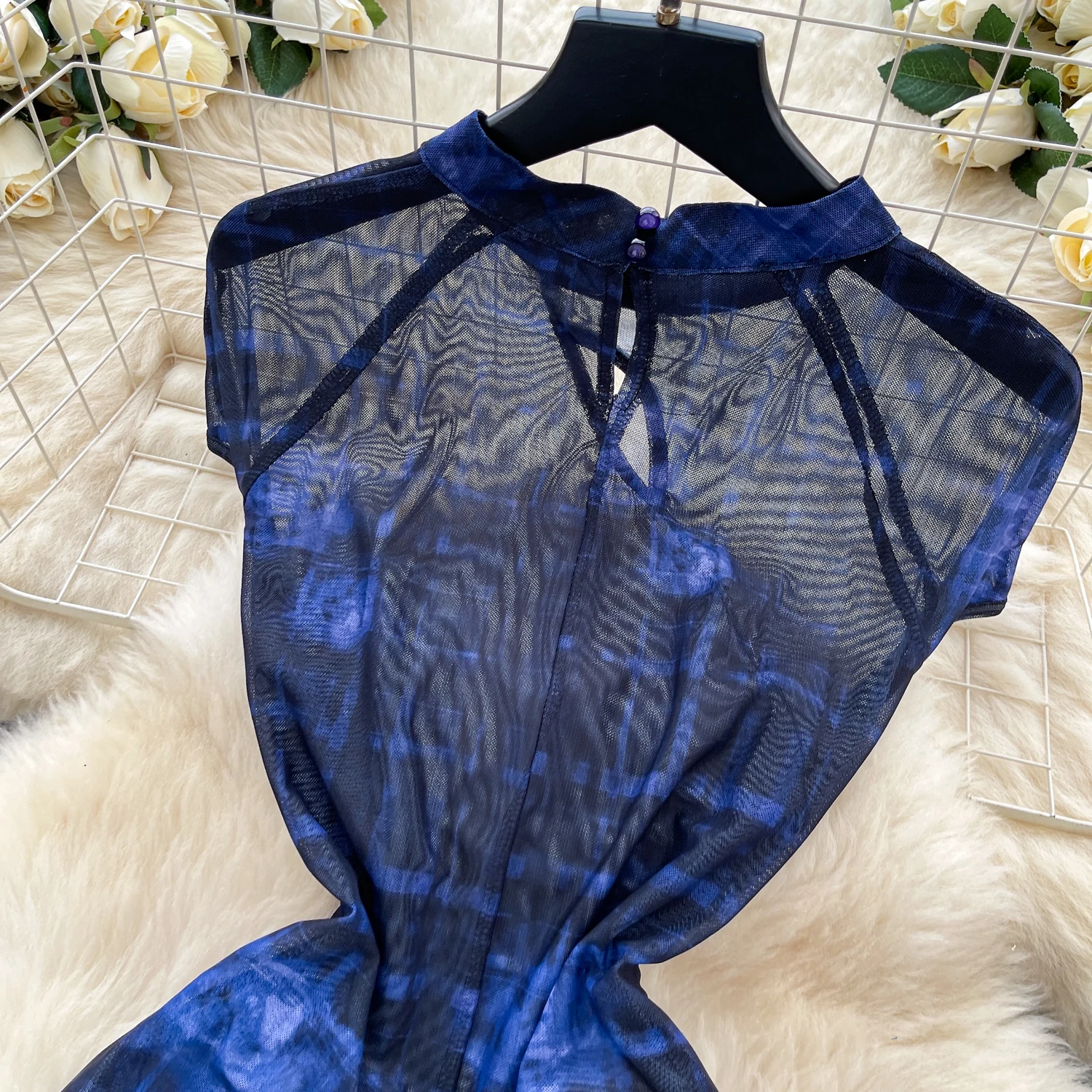 Abito a tubino in rete scavata vintage chic Elegante fata moda coreana Boho Sundress abbigliamento donna