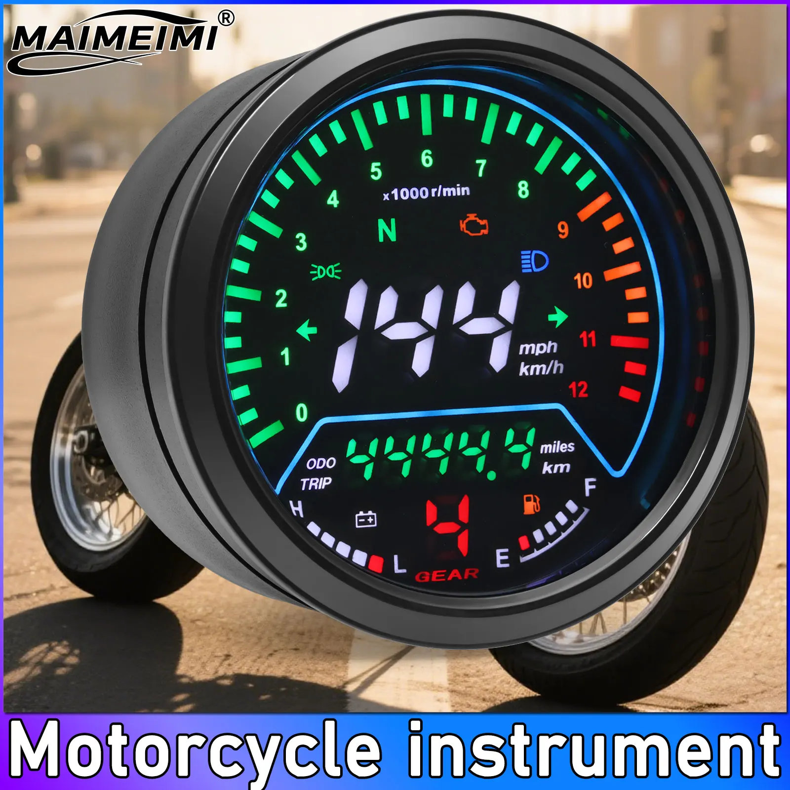 QC 93MM ﻿   Painel Digital de Velocímetro para Motocicleta de 52mm com Sensor, Tacômetro, Indicador de Voltagem e Quilometragem para Honda e Yamaha