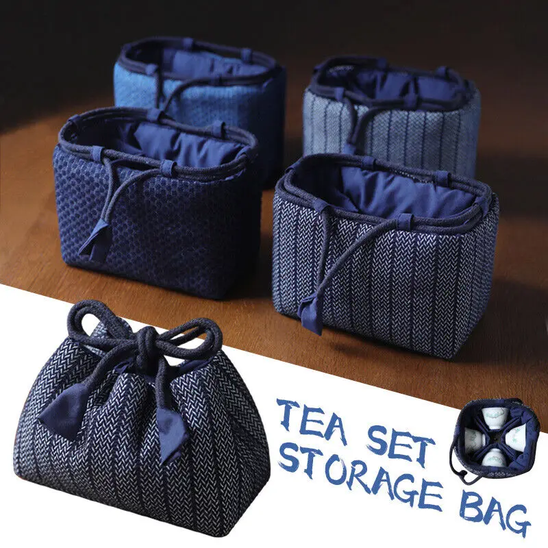 Teacup Bag Portable Travel Tea Set Storage Bag Tea Pots Four Or Six Cups Large Cloth Bag Outdoor Organizer Denim Organizer