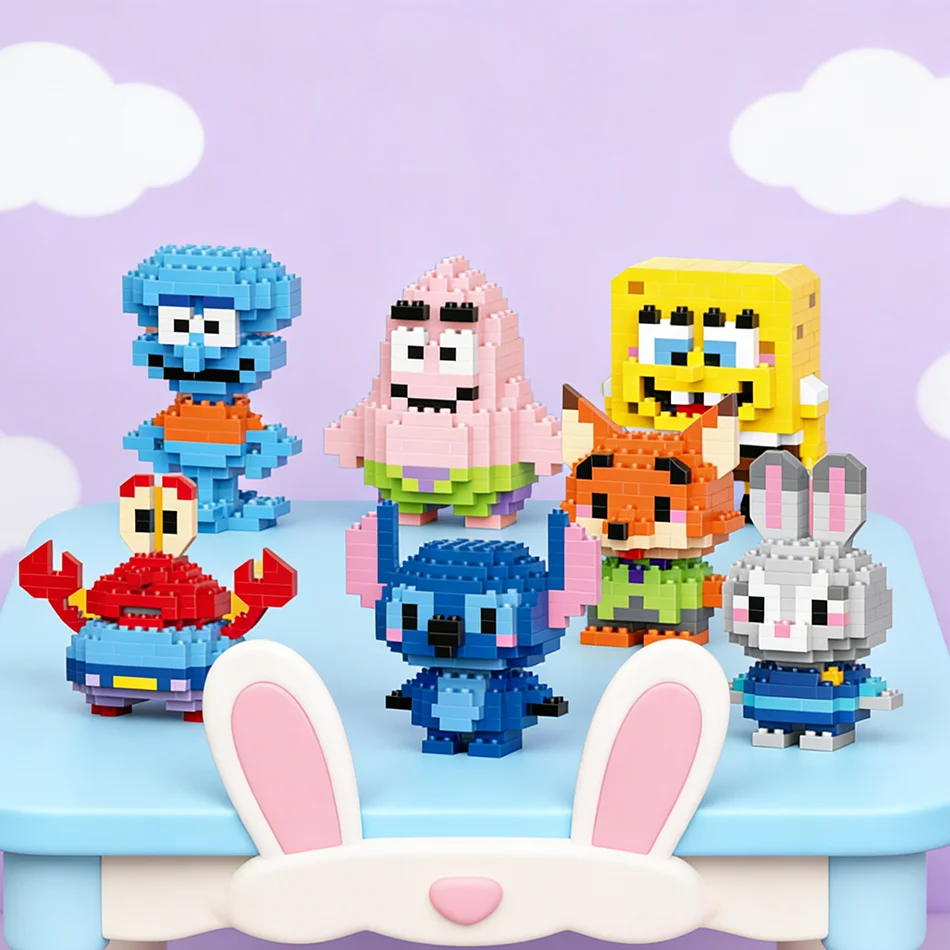 

Строительные блоки Disney Stitch, аниме-фигурки в стиле каваи, мини-фигурки персонажей мультфильмов, детские фигурки, кирпичики, игрушки для сборки своими руками, подарок для детей