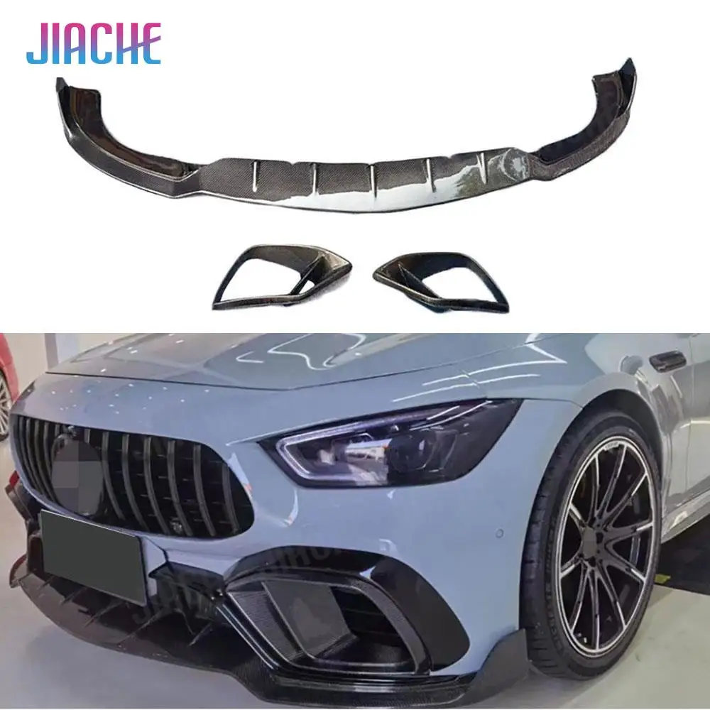 Dry Carbon Fiber Front Bumper Lip Spoiler With Air Vent For Benz AMG GT63 GT63S 4Door 2019-2023 Auto Car Styling