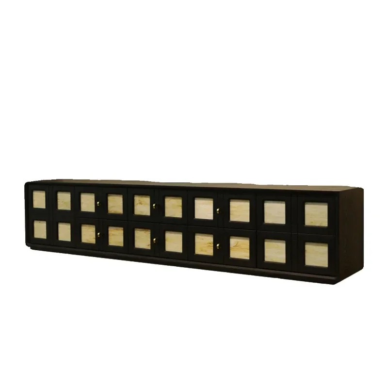 American retro TV cabinet coffee table combination solid wood black rectangular low cabinet home silent wind creative living r