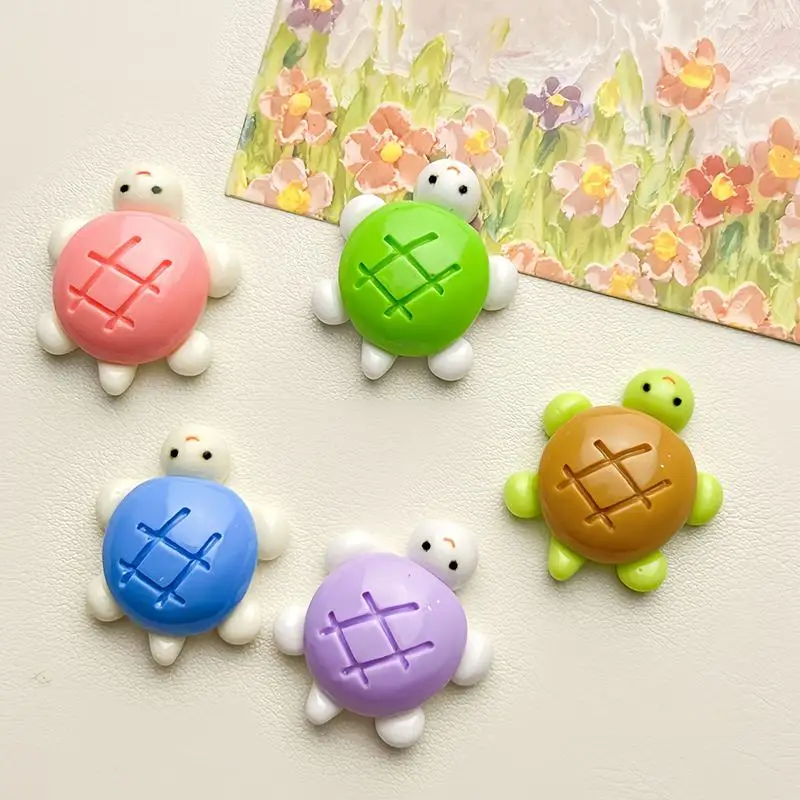 10pcs Solid-colored Small Turtle Cartoon Glossy Handmade DIY Resin Accessory Small Ornament (Random Colors)