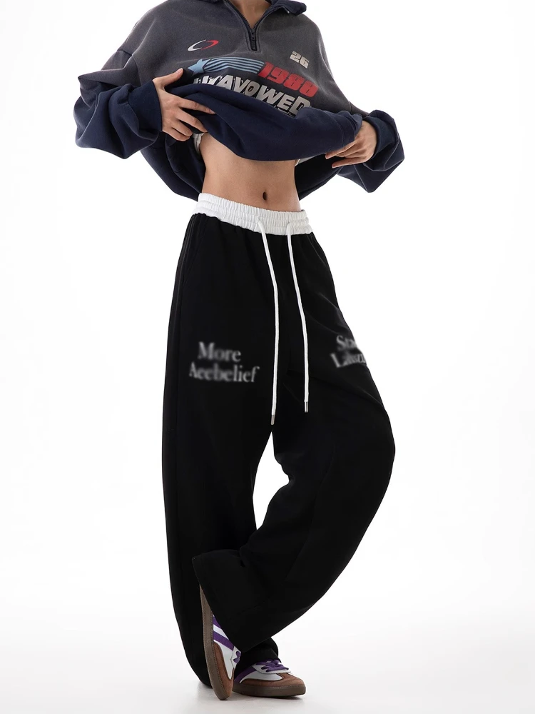 Pantaloni a gamba dritta hiphop retrò americani Pantaloni sportivi con coulisse da donna High Street Pantaloni casual larghi a gamba larga stile coreano unisex