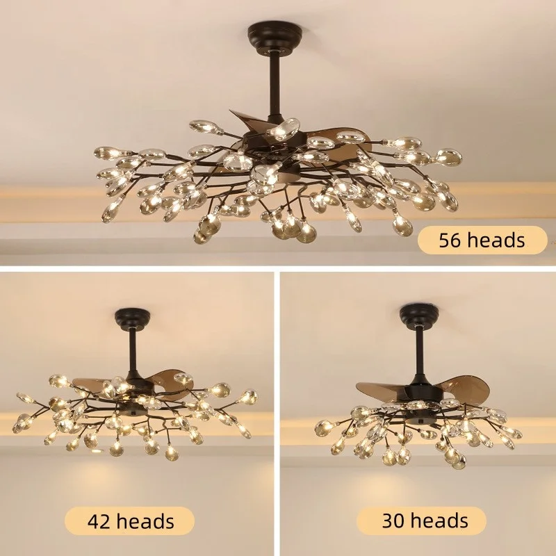 JYLIGHTING Modern Luxury LED Ceiling Fans Glass Chandelier Firefly Metal Creative Fan Light Bedroom Living Remote Control ABS