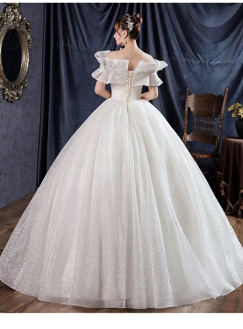 Dostosowane suknie ślubne z błyszczącymi rękawami dla panny młodej Vestido De Noiva Princesa Robe Mariage Femme Woman Dress Sukienka Na Wesele