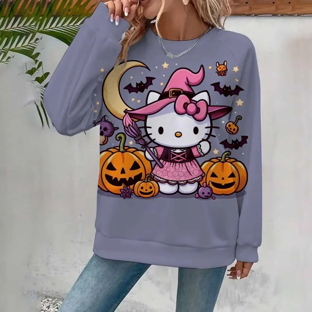 Halloween Printed Hello Kitty Comfortable Hoodie Ladies Casual Fashion Ladies Loose Top Personalized Pullover
