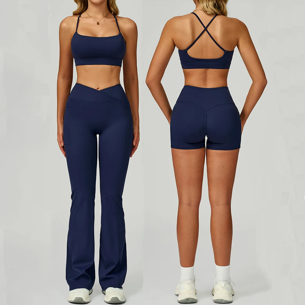 

2 Pieces Yoga Suit Women's Tracksuits Sports Bra Top High Waist Flared Pant Gym Set Fitness Leggings Workout Clothes Sportswear