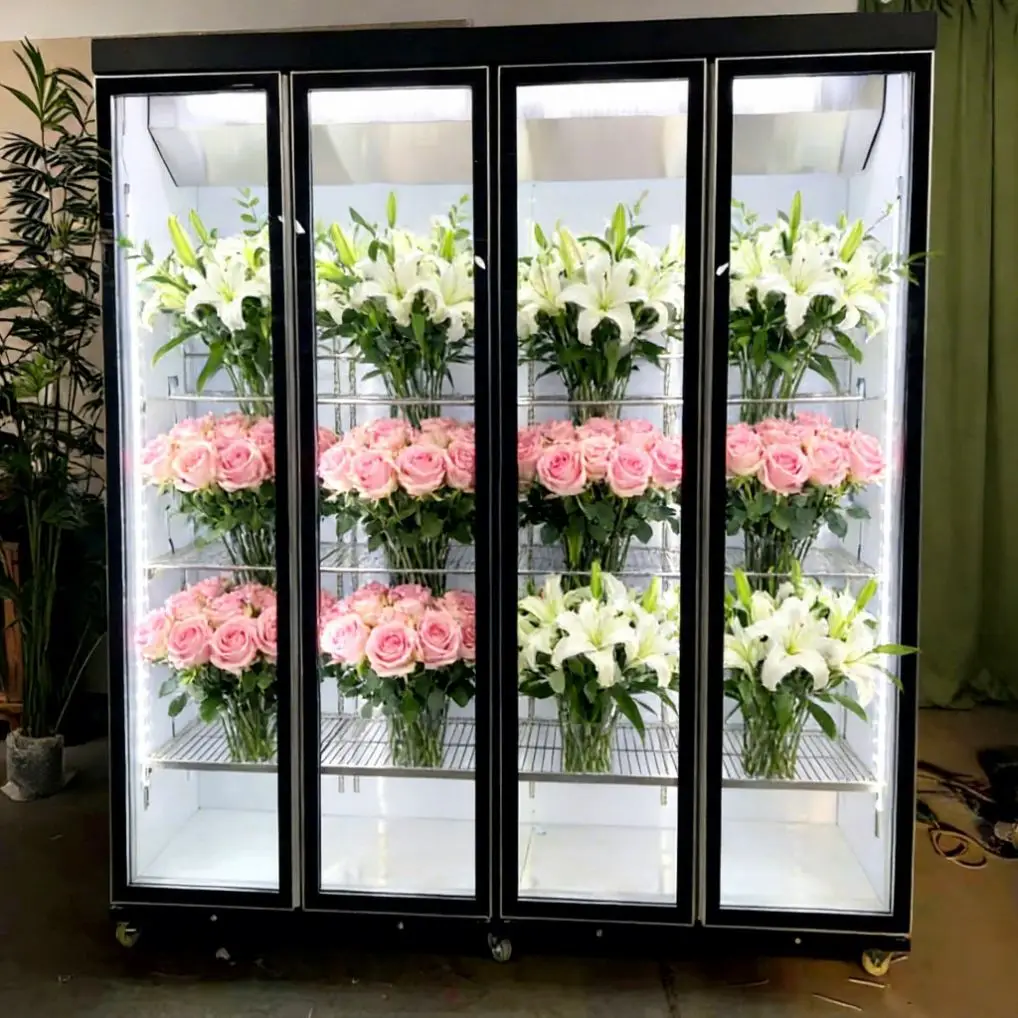 Commercial Flower Display Refrigerator Fresh Keeping Cooler Glass Door Fridge for Florist Shop