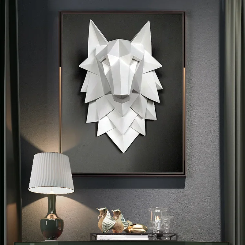 Imagem -02 - Escultura Abstrata Wolf Head Handmade Resina Art Estátua Decoração do Casamento Natal Wall Decor Craft Artware Acesso Mgt3d