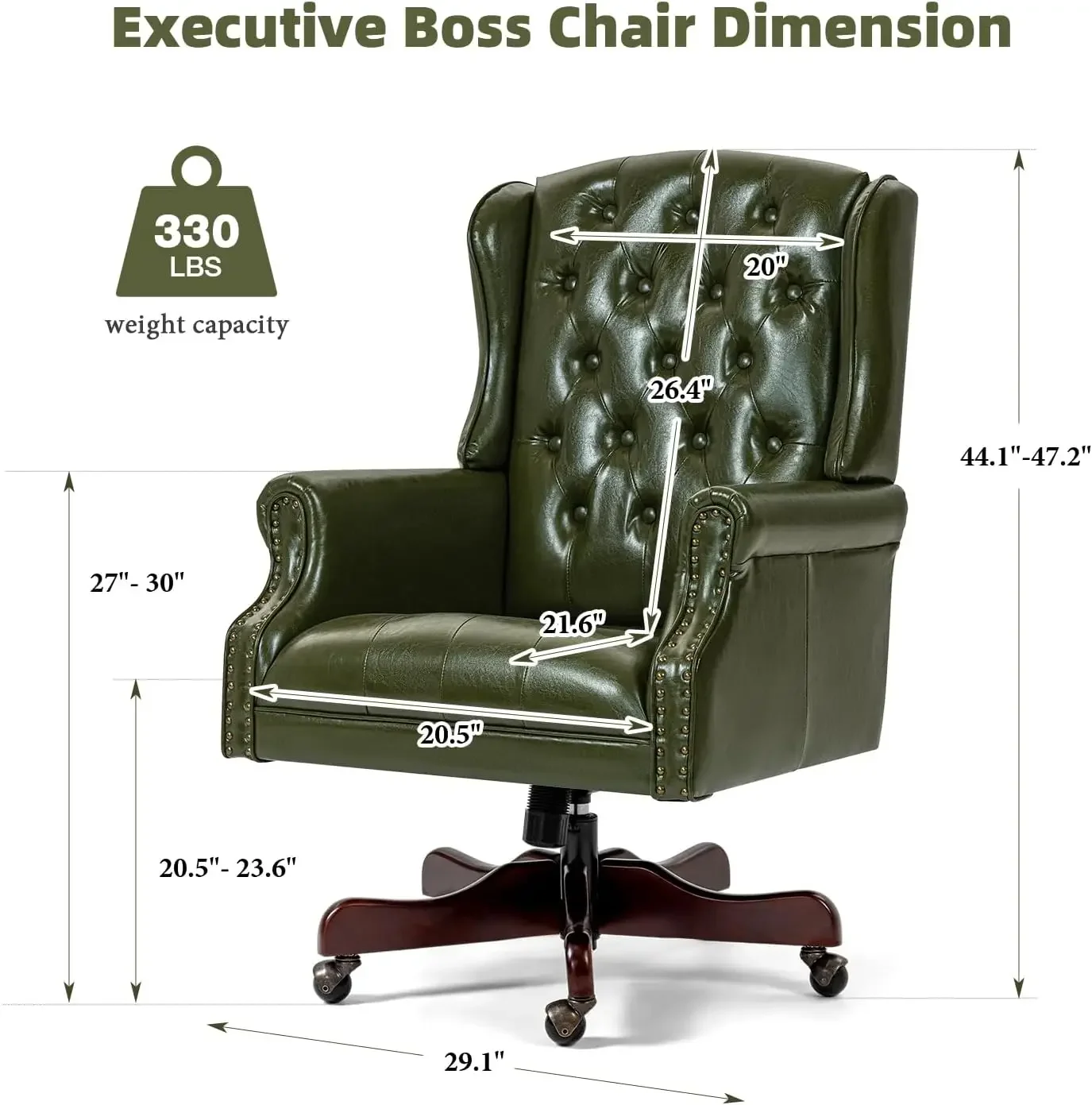 Executive Office Chair, PU Leather Wingback Home Desk Chair w/Tufted High Back & Nail Head Trim, Ergonomic PC Chair.