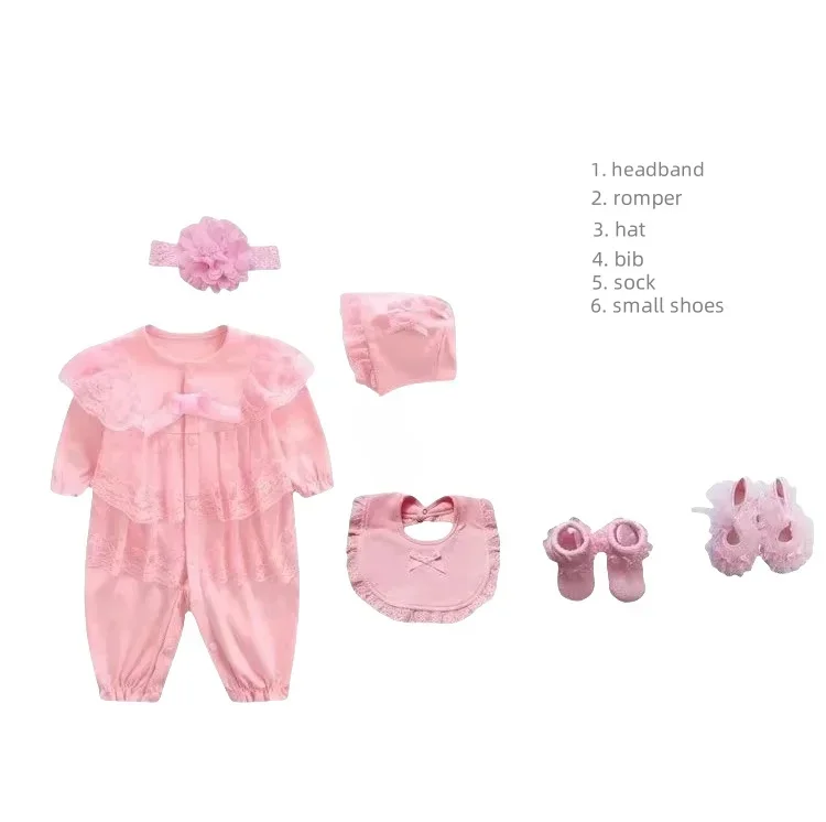 Traje rosa para niñas Lindo mono de chica con juego múltiple combinado Abrigo de estilo princesa rosa para niñas de 3 - 6 - 9 meses