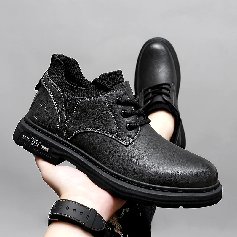 

Retro Ankle Oxford Shoes Genuine Leather Men Thick Soled Boots Boots Lace Up Outdoor Motorcycle Boots Business Sneakers Botas