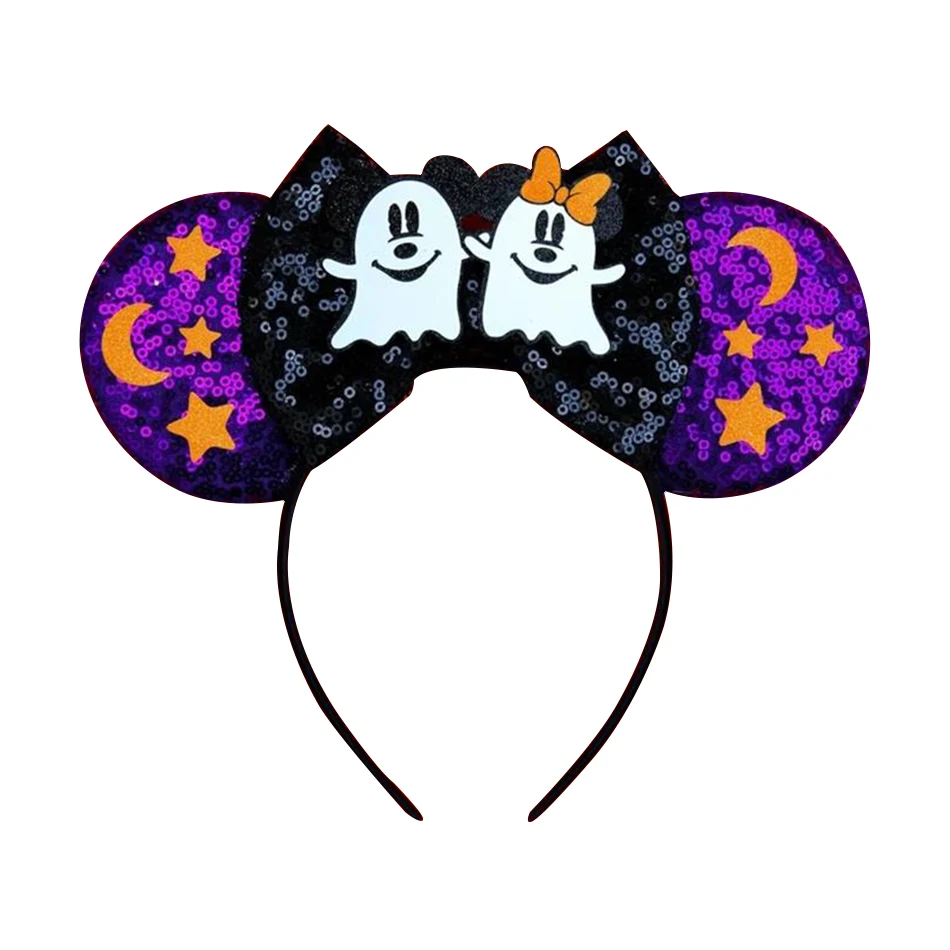 Disney Mickey Ears Headband Girls Vampire Skeleton Pumpkin Hairband Party Halloween Headwear Kids Maleficent Hair Accessory