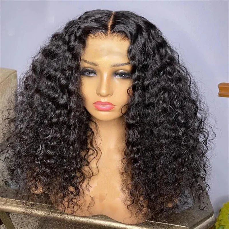 26“Long Kinky Curly 180Density Lace Front Wig For Women BabyHair Synthetic Soft Black Glueless Preplucked Heat Resistant Daily