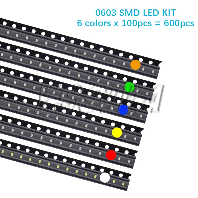 600pcs=6colors x 100pcs 5050 5730 1210 1206 0805 0603 0402 SMD LED Diode Kit Red / Green / Blue / White / Yellow/ Orange