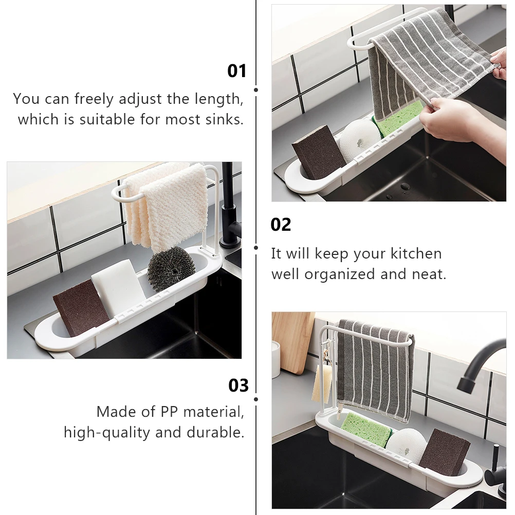 

Plastic Telescopic Sink Rack Drain Basket Sponge Holder Kitchen ganizers Home