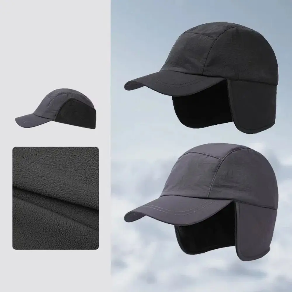 Casual Warm Winter Baseball Cap Polar Fleece Waterproof Earmuffs Hat for Men Thick with Ear Flaps Hiking Bonnets Cold Weather