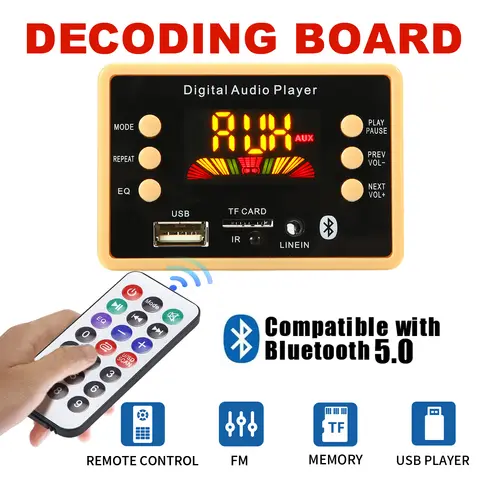 Placa decodificadora de mp3 wma para carro, dc 12v, módulo de áudio, usb, tf, rádio fm, lenovo, bluetooth 5.0, sem fio, reprodutor de música, mp3 com controle remoto