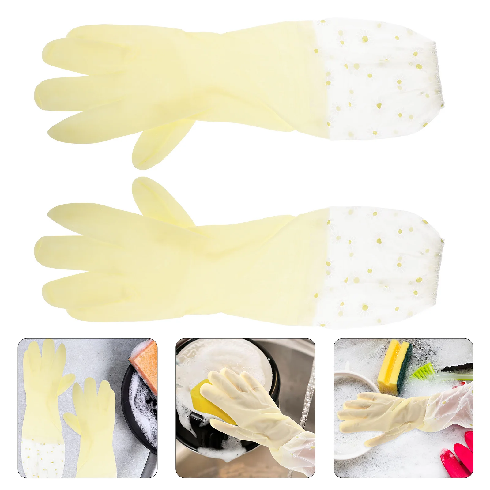 

2Pairs Wash Dish Gloves Long Rubber Cleaning Heavy Duty Reusable Non Slip Kitchen Gloves for Household Scrubbing Fish Tank