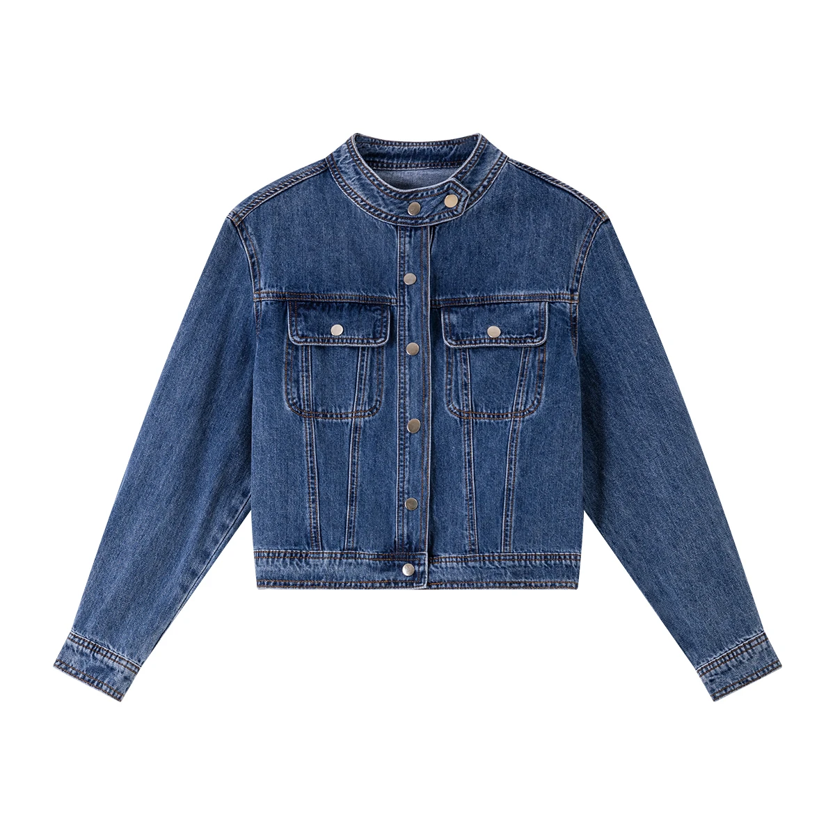 VIMLY Women's Denim Jacket Stand Neck Vintage Autumn 2025 Long Sleeve Button Pocket New in Coats & Jackets Ladies Clothing 75085