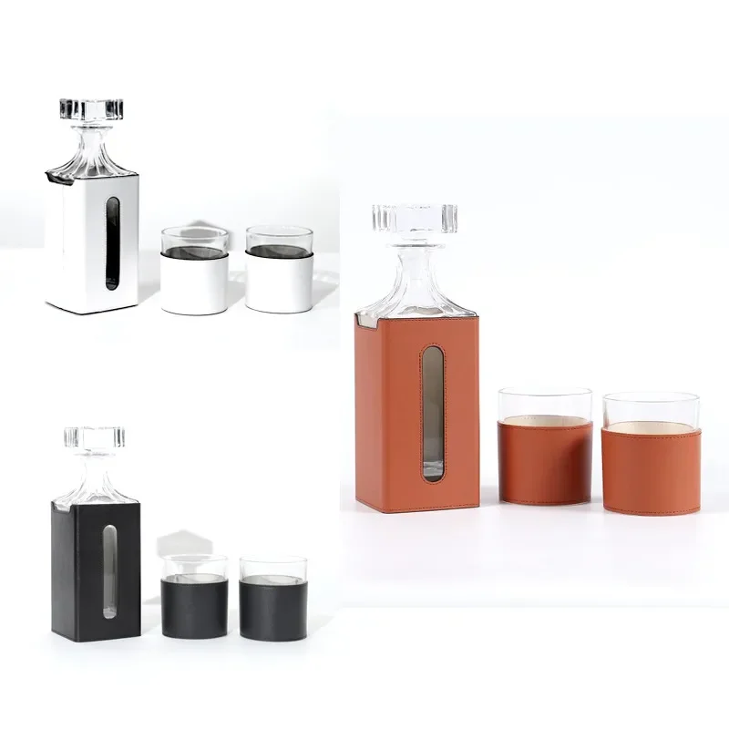 Modern Luxury Leather Wine Ice Bucket Set for Living Room Dining Table Bar Hotel Decoration Soft Furnishing Accessories Model