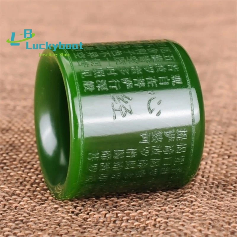 Genuine Natural Green Jade Heart Sutra Ring Men Women Real Certified Jades Stone Hand Carved Couple Rings Fine Jewelry Gifts