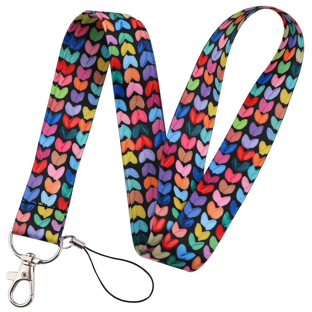 Graffiti Heart Shape Neck Strap Lanyard for Keys Keychain Badge Holder ID Credit Card Pass Lariat Mobile Phone Charm Accessories