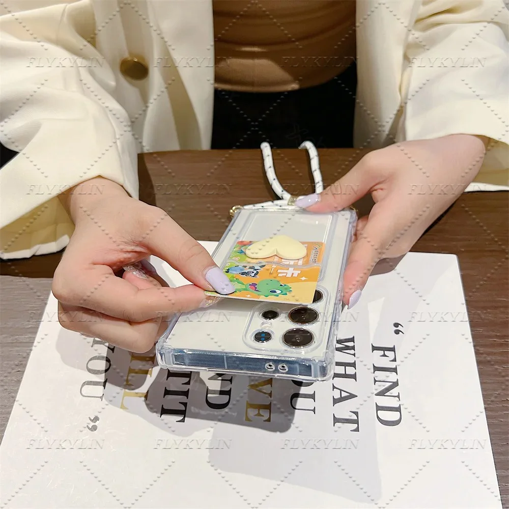 Crossbody Halskette Riemen Schnur Liebe Herz Kartenhalter Brieftasche Fall für Xiaomi Redmi 14C 13 13C 12C 10C 9A 9C A3 A1 A2 Klare Abdeckung