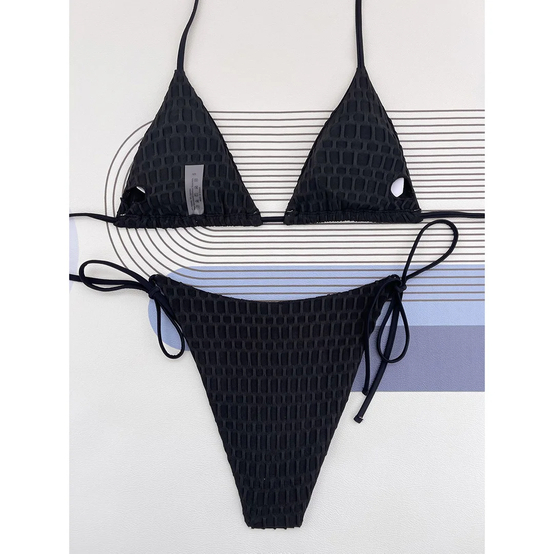 Halter Neckholder Bikini mit Falten, brasilianischer Mini-BH, Damen-Badebekleidung, zweiteiliger Bikini-Set, Badeanzug, Badebekleidung, Schwimmbekleidung V3869A – Detail 23