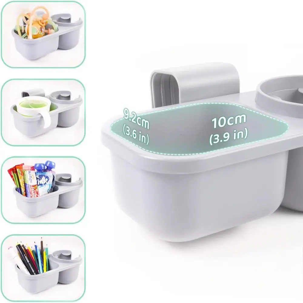 Universal Unisex Cup Holder Snack Tray Anti-Slip Cup Slot Side Hanging Cup Holder Organizer 2 Compartments Unisex Storage Tray