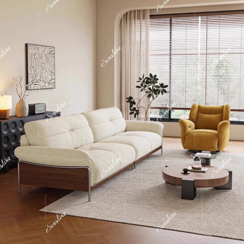 Medieval style living room straight row, cloth sofa small apartment living room three people cream style