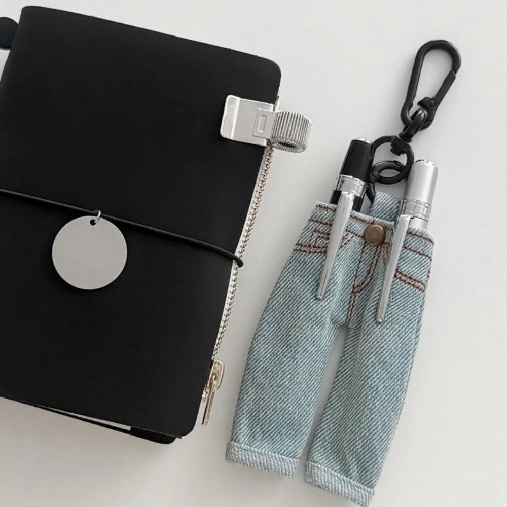 Multi-functional Denim Jeans Pen Bag Creative Retro Trousers for Pens Mini with Keychain Pen Holder Pendant Journal