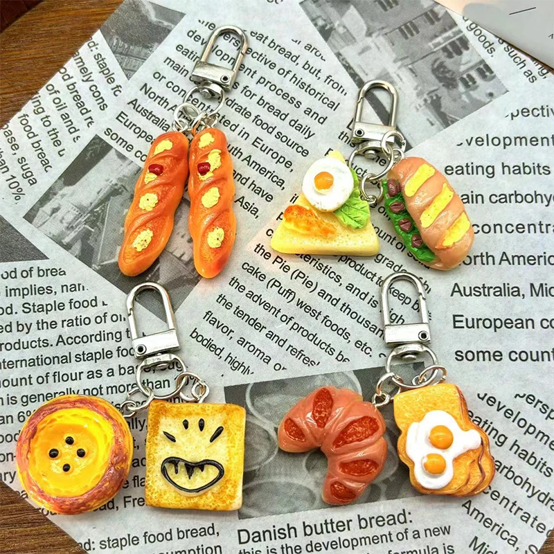 

Cute Cartoon Food Pendant Keychain Creative Funny Simulation Bread Keychain Novelty Backpack Decoration Accessories Gifts