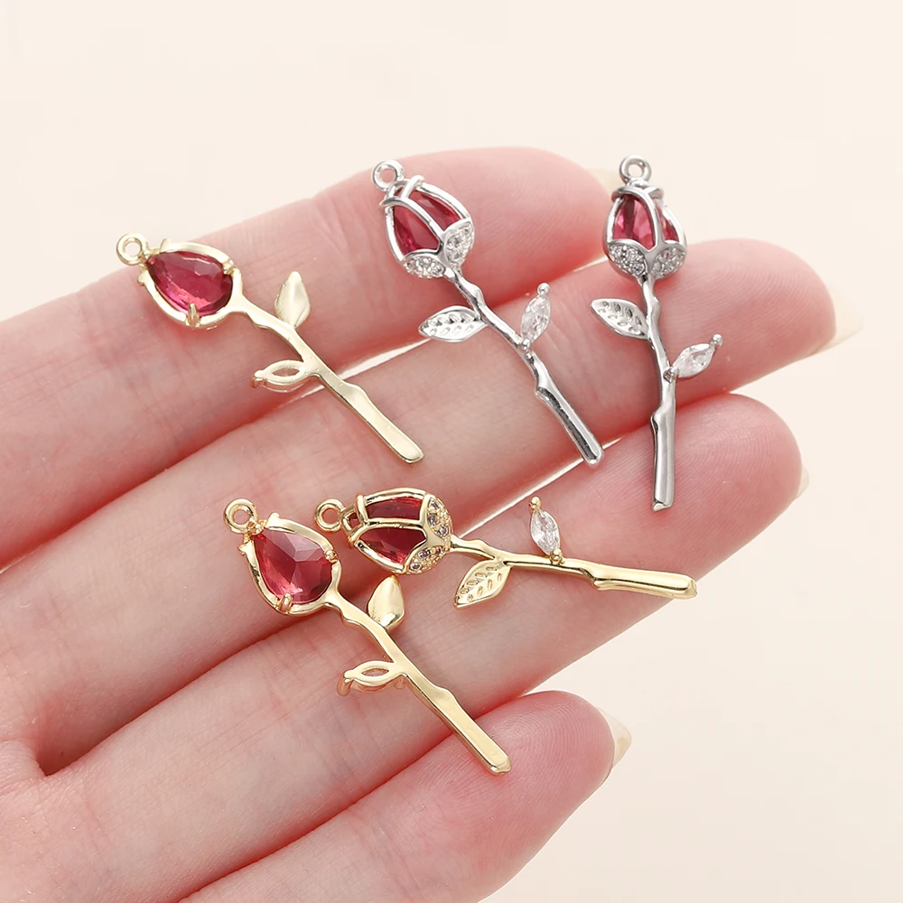 2/4Pcs 14/18K Gold Color Plated Flowers Charms Pendants with Zircon for Necklace Earrings Jewelry Making Supplies Accessories