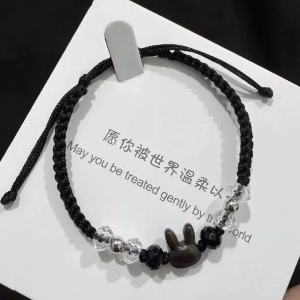 

Minimalist Design Couple Bracelet Cute Moonstone Obsidian Rabbit Woven Bracelet Black White Beaded Cat Bracelet Couple Wear