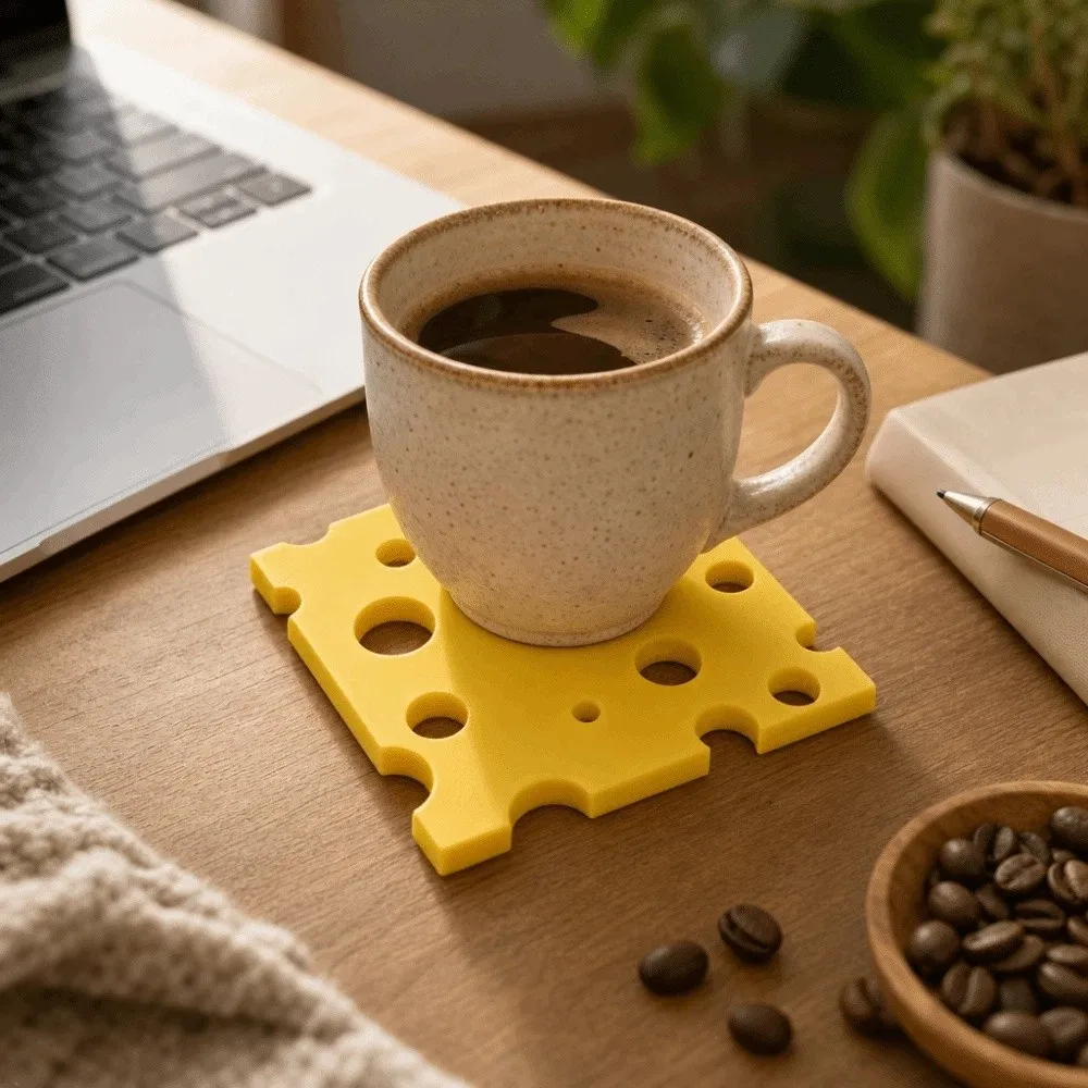 Desk Protector Heat-Resistant Cheese Coasters Non-Slip 3D Printed Coffee Mug Pad Washable Desktop Decoration Drink Coaster Bar