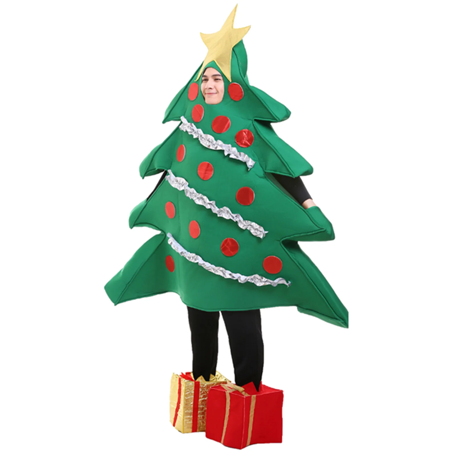 Adults Christmas Cosplay Costume Set Christmas Tree Shape Stage Performance Costume Gift Shaped Shoes Xmas Party Favor