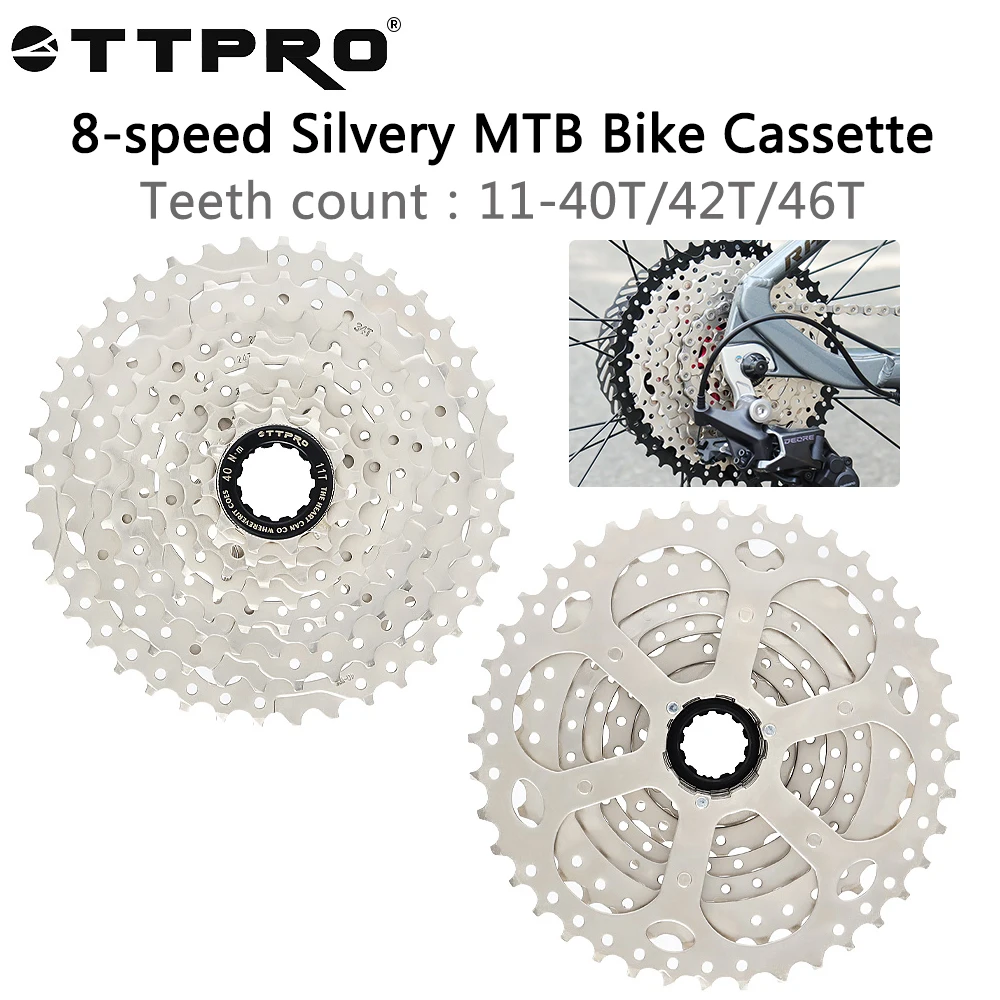 

TTPRO Mountain Bike HG Cassette 8 Speed 11-40T/42T/46T MTB Bike Aluminum Alloy Freewheel Original Bicycle Parts