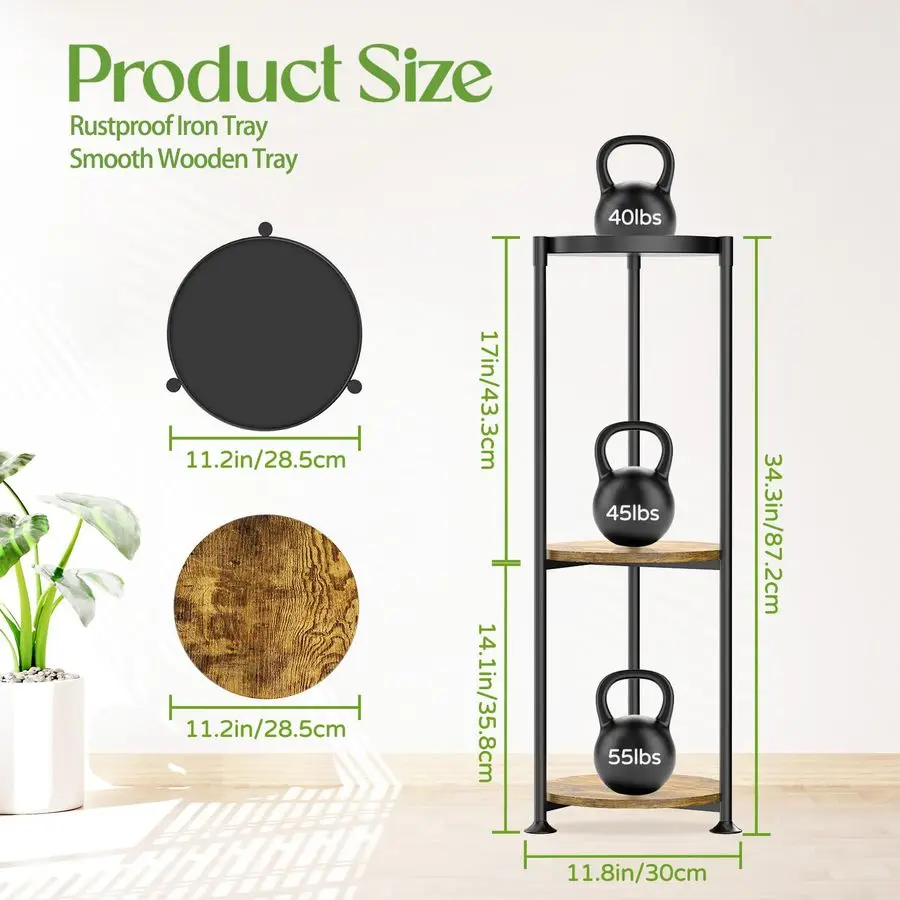 

3 Tier Corner Plant Stand Indoor, 34 Inch Tall Vertical Metal Flower Heavy Duty Pot Holder Shelf Outdoor for Patio Porch Living