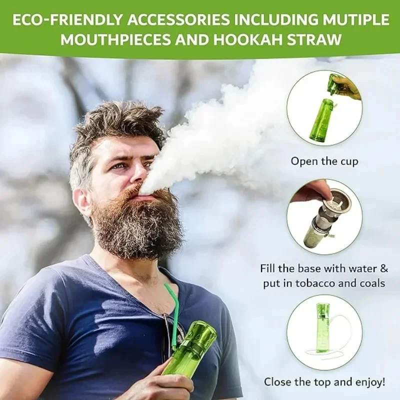 Acrylic LED Tobacco Pipes Smoking Grass Shisha Кальян Cup with Water Pipes Cigarette Holder Narguile Complete for Car Hookah Set