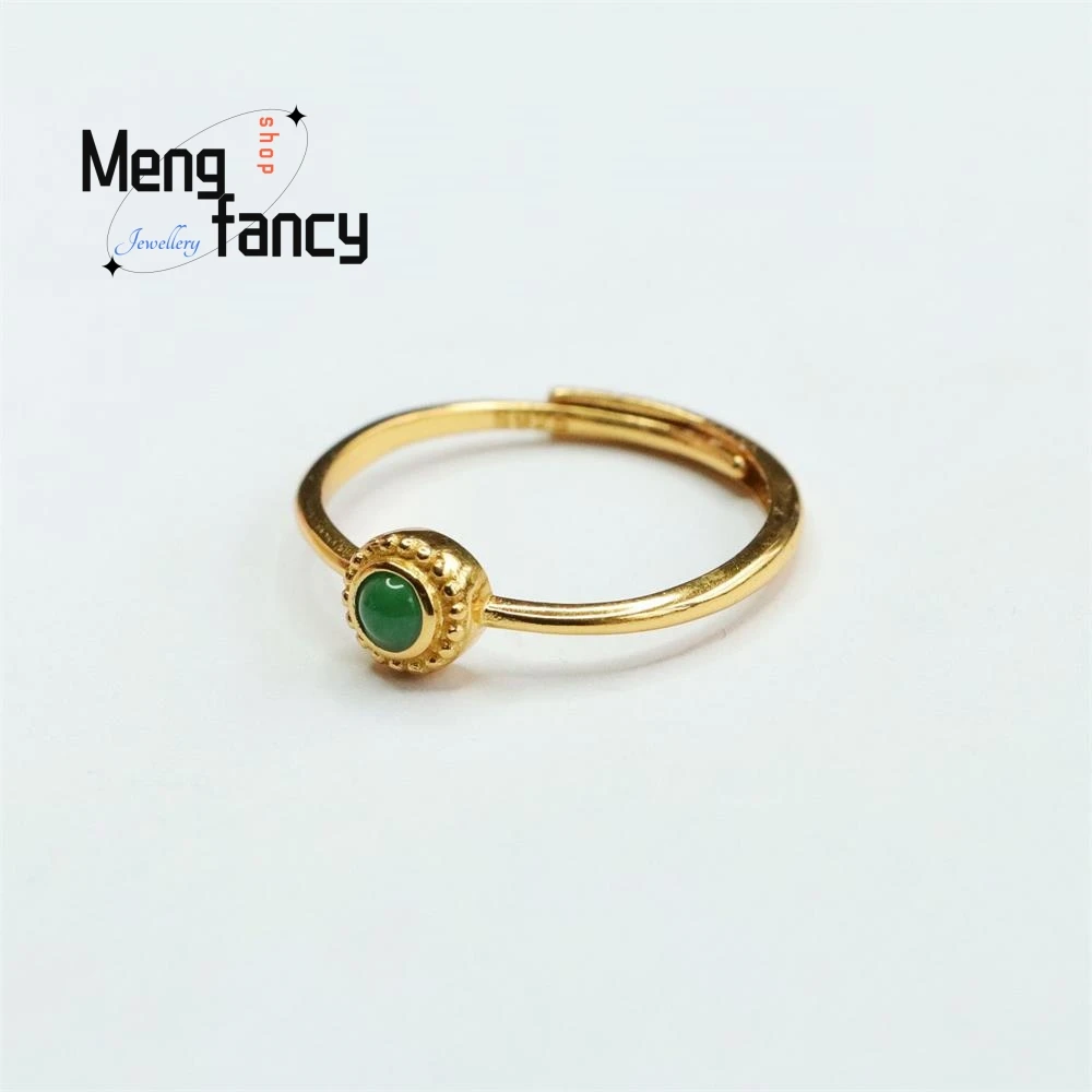 S925 Silver Inlaid Natural Jadeite Ice Type Imperial Green Jade Ring Exquisite Elegant Simple High-grade Luxury Fashion Jewelry